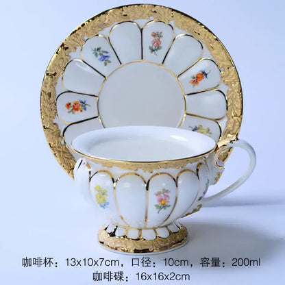 Floral gold trim tea cup saucer set dining room porcelain drinkware