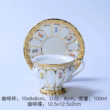 Floral gold trim tea cup saucer set dining room porcelain drinkware