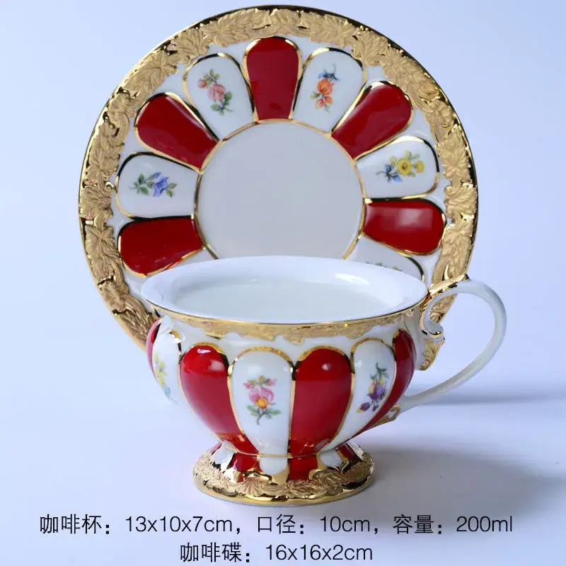 Floral gold trim tea cup saucer set dining room porcelain drinkware