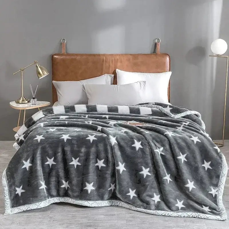 Floral gray & yellow cozy flocked raschel blanket bedroom bedding