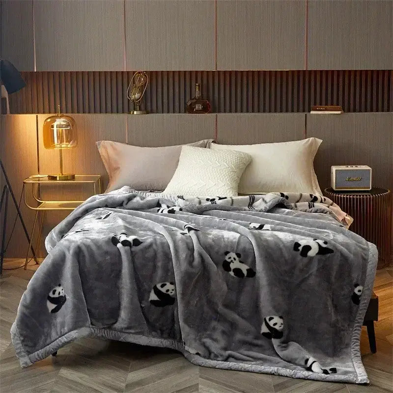Floral gray & yellow cozy flocked raschel blanket bedroom bedding