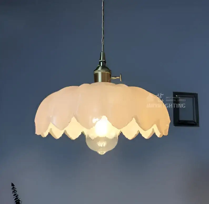 Floral green glass pendant light for dining room golden brass finish