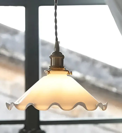 Floral green glass pendant light for dining room golden brass finish