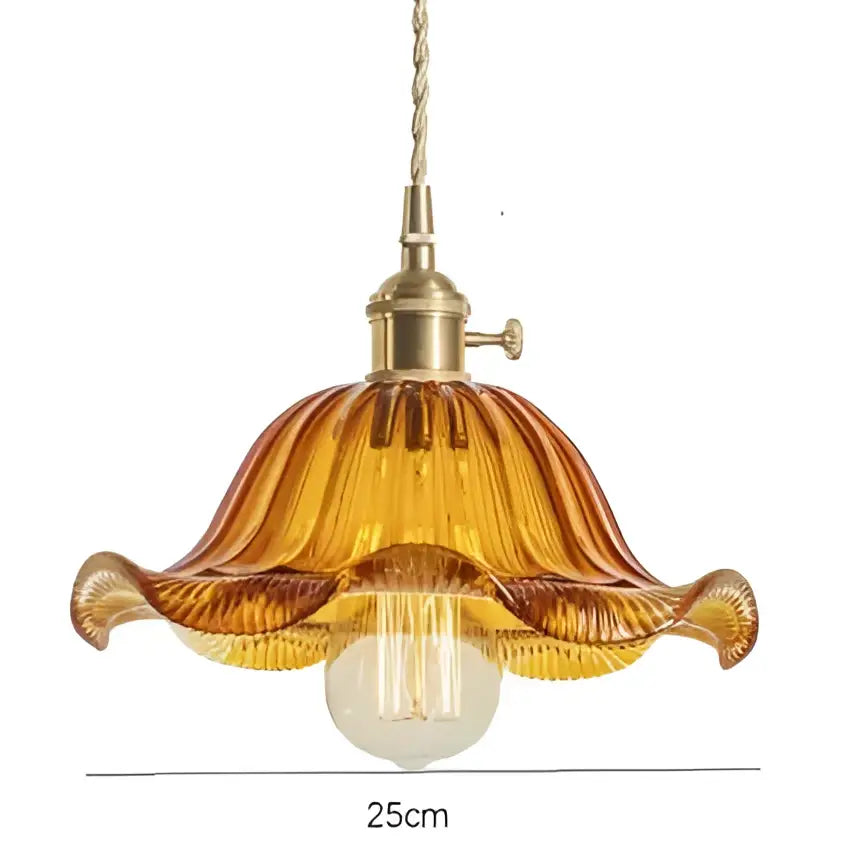 Floral green glass pendant light for dining room golden brass finish