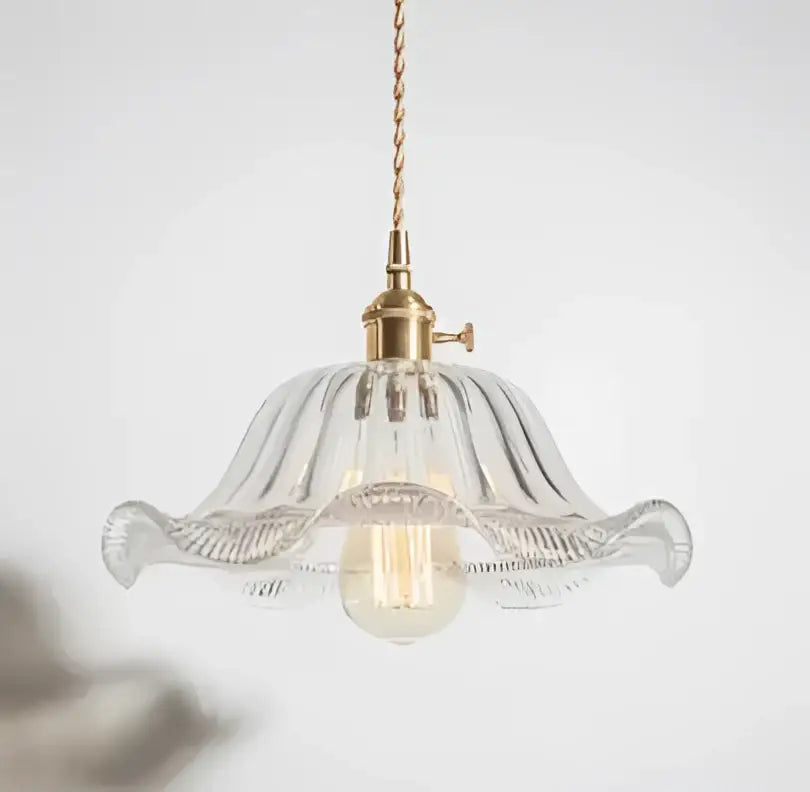 Floral green glass pendant lights for living room in golden brass