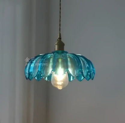 Floral green glass pendant lights for living room in golden brass