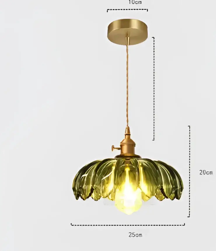 Floral green glass pendant lights for living room in golden brass