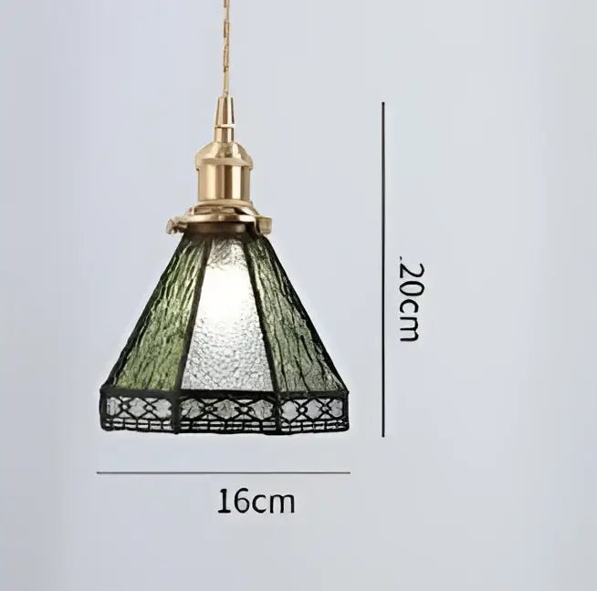 Floral green glass pendant lights for living room in golden brass