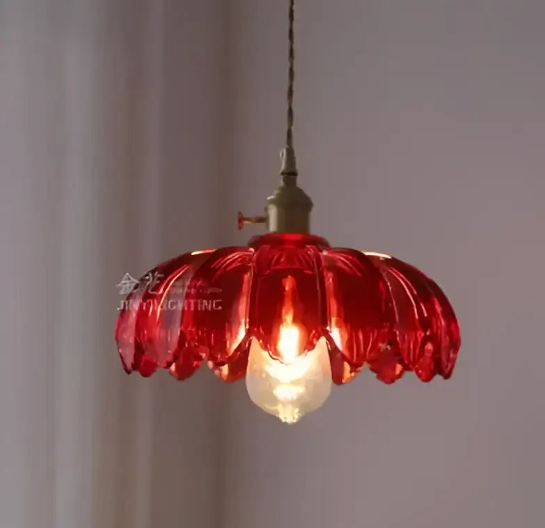 Floral green glass pendant lights for living room in golden brass