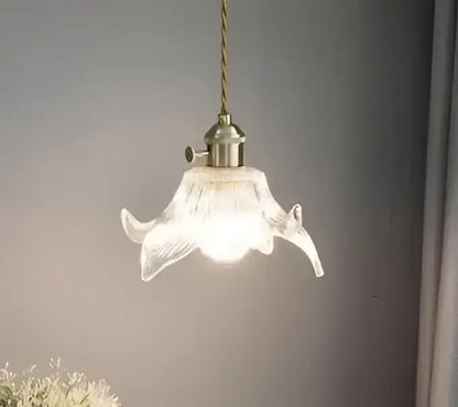 Floral green glass pendant lights for living room in golden brass