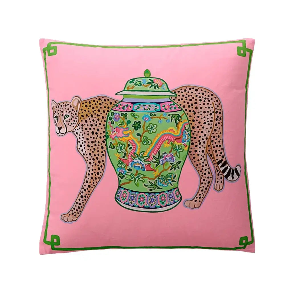 Floral green handmade lumbar pillow case bedroom dog decor