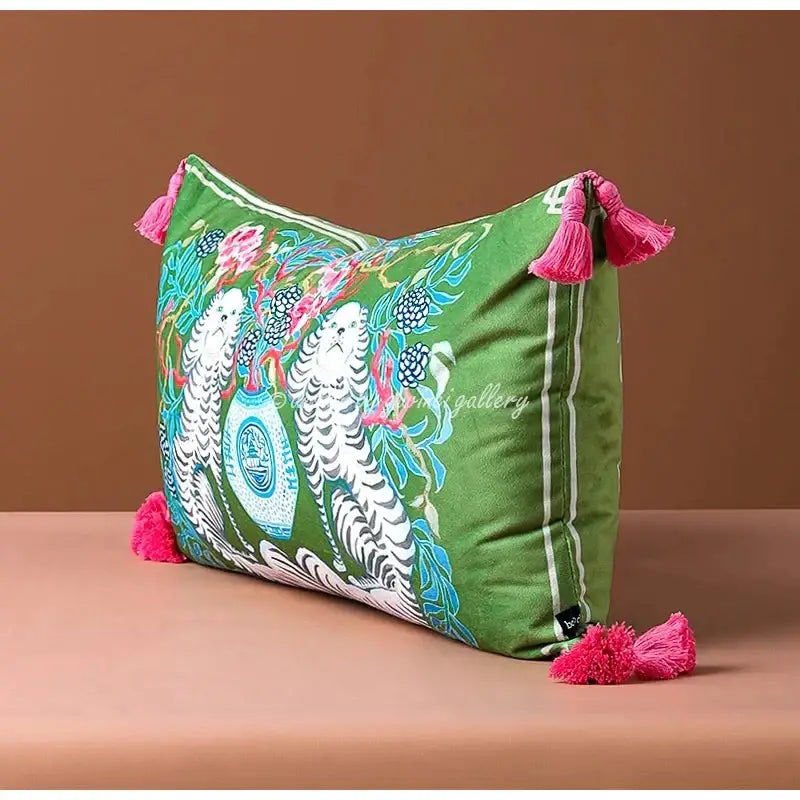 Floral green handmade lumbar pillow case bedroom dog decor