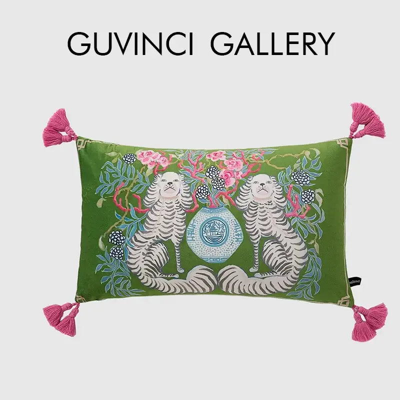 Floral green handmade lumbar pillow case bedroom dog decor