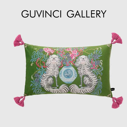 Floral green handmade lumbar pillow case bedroom dog decor