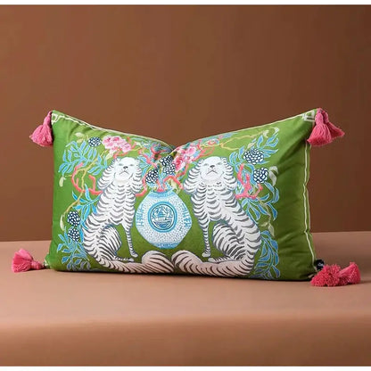 Floral green handmade lumbar pillow case bedroom dog decor