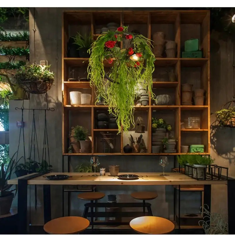 Floral green plant lighting chandelier for dining room