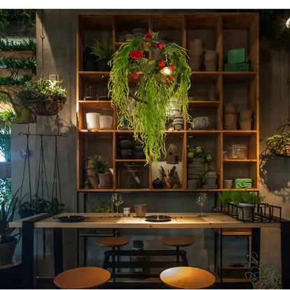 Floral green plant lighting chandelier for dining room
