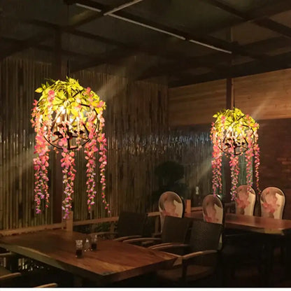 Floral green plant lighting chandelier for dining room