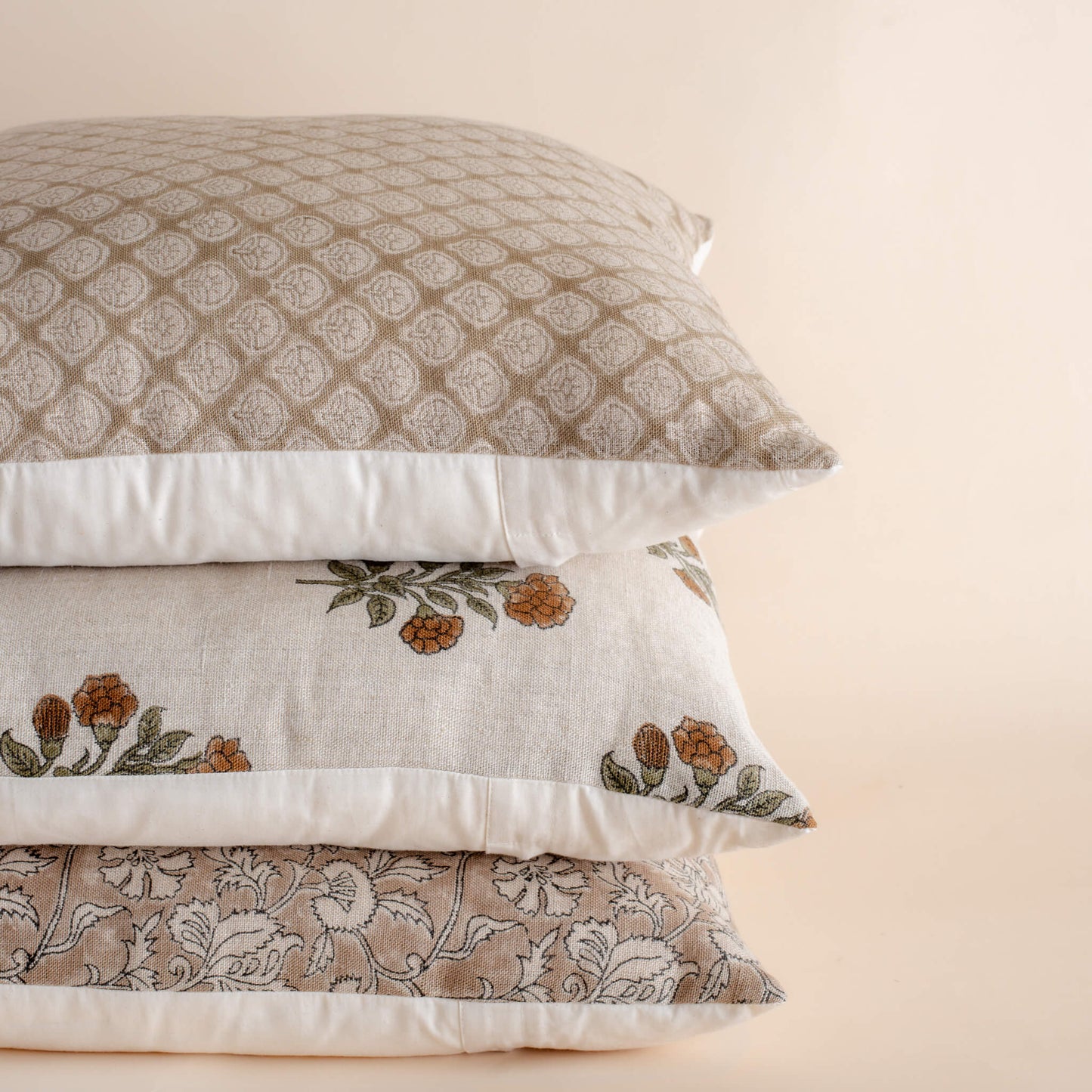 Arlet Floral Block Printed Pillow Cover | Light Brown