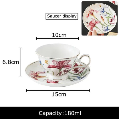 Floral iris pattern porcelain mug set dining room gilded teacup
