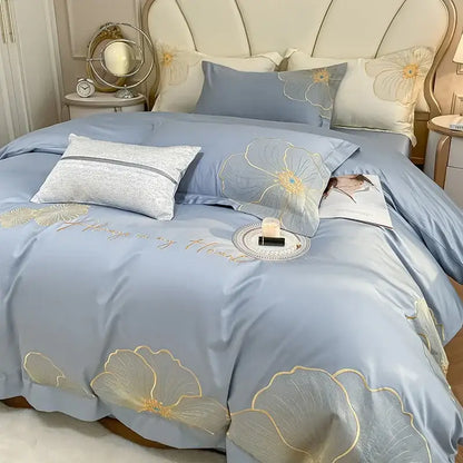 Floral ivory embroidered egyptian cotton bedding set for bedroom