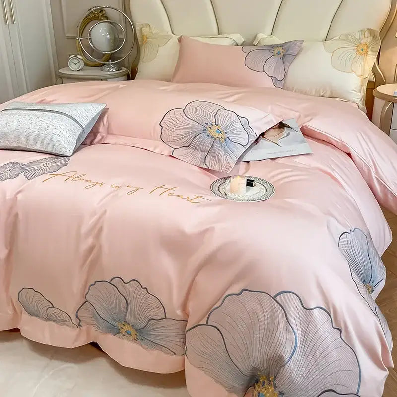 Floral ivory embroidered egyptian cotton bedding set for bedroom