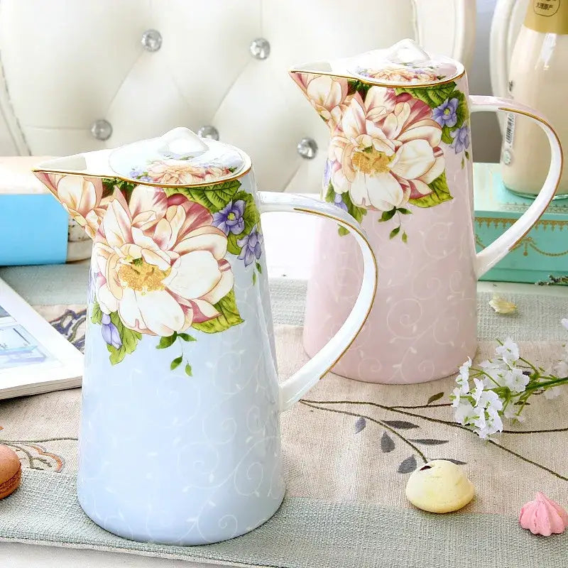 Floral light blue bone china tea set dining room pitcher