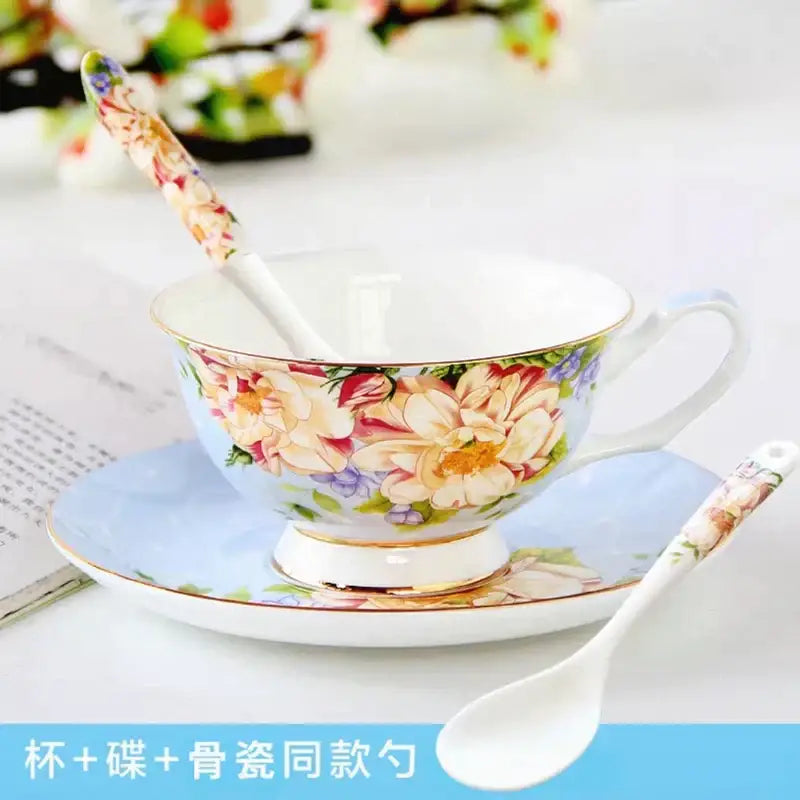 Floral light blue bone china tea set dining room pitcher