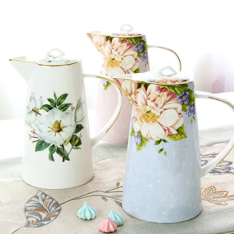 Floral light blue bone china tea set dining room pitcher