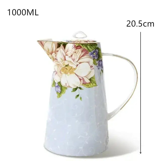 Floral light blue bone china tea set dining room pitcher
