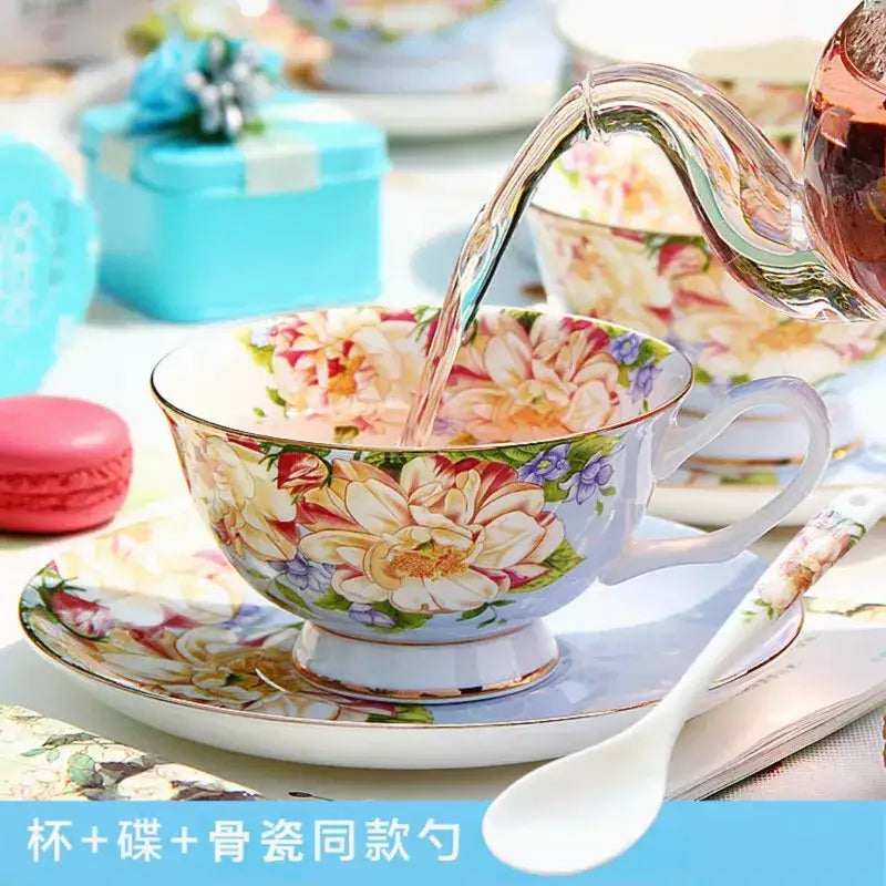 Floral light blue bone china tea set dining room pitcher