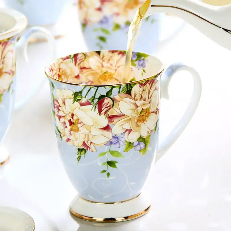 Floral light blue bone china tea set dining room pitcher