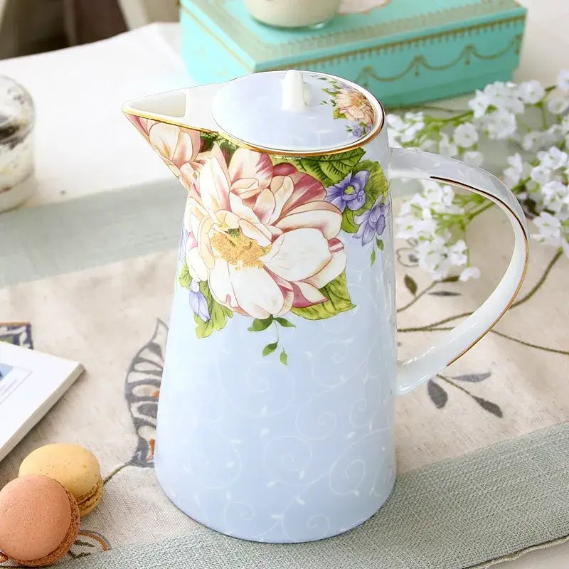 Floral light blue bone china tea set dining room pitcher