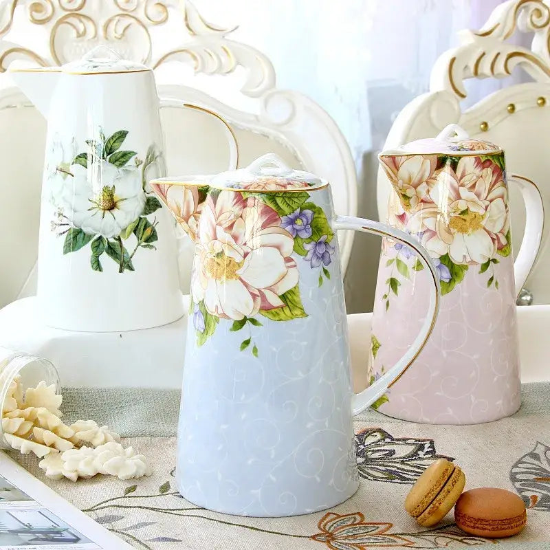 Floral light blue bone china tea set dining room pitcher
