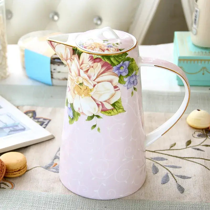 Floral light blue bone china tea set dining room pitcher