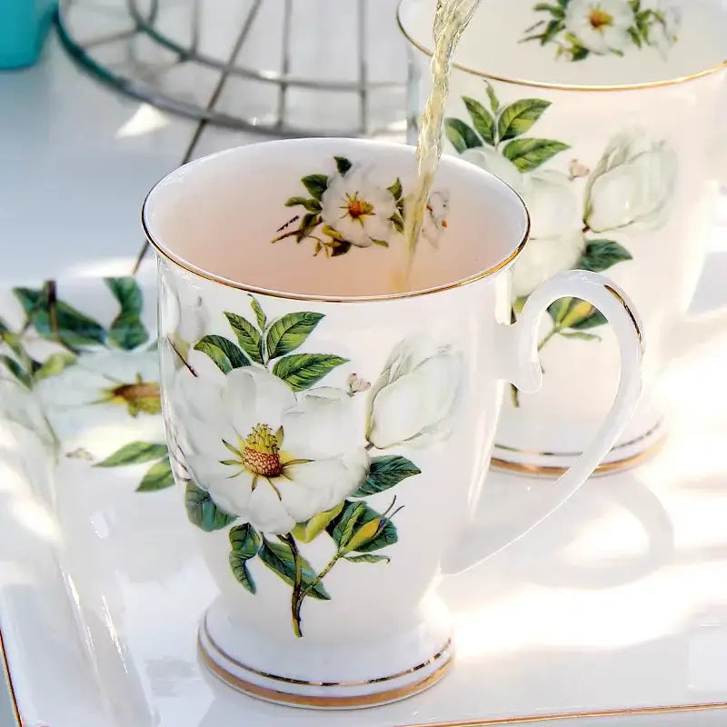 Floral light blue bone china tea set dining room pitcher