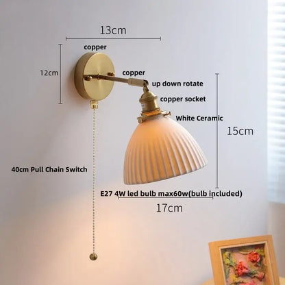 Floral light blue glass wall light fixture bedroom gold pull chain