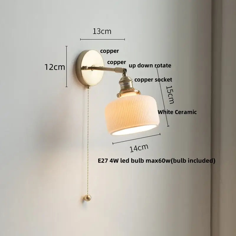 Floral light blue glass wall light fixture bedroom gold pull chain