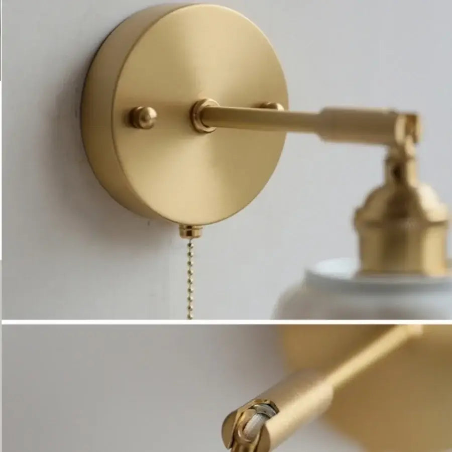Floral light blue glass wall light fixture bedroom gold pull chain