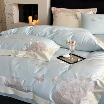 Floral light blue & pink 1000tc egyptian cotton bedding set bedroom