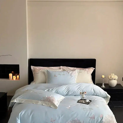 Floral light blue & pink 1000tc egyptian cotton bedding set bedroom