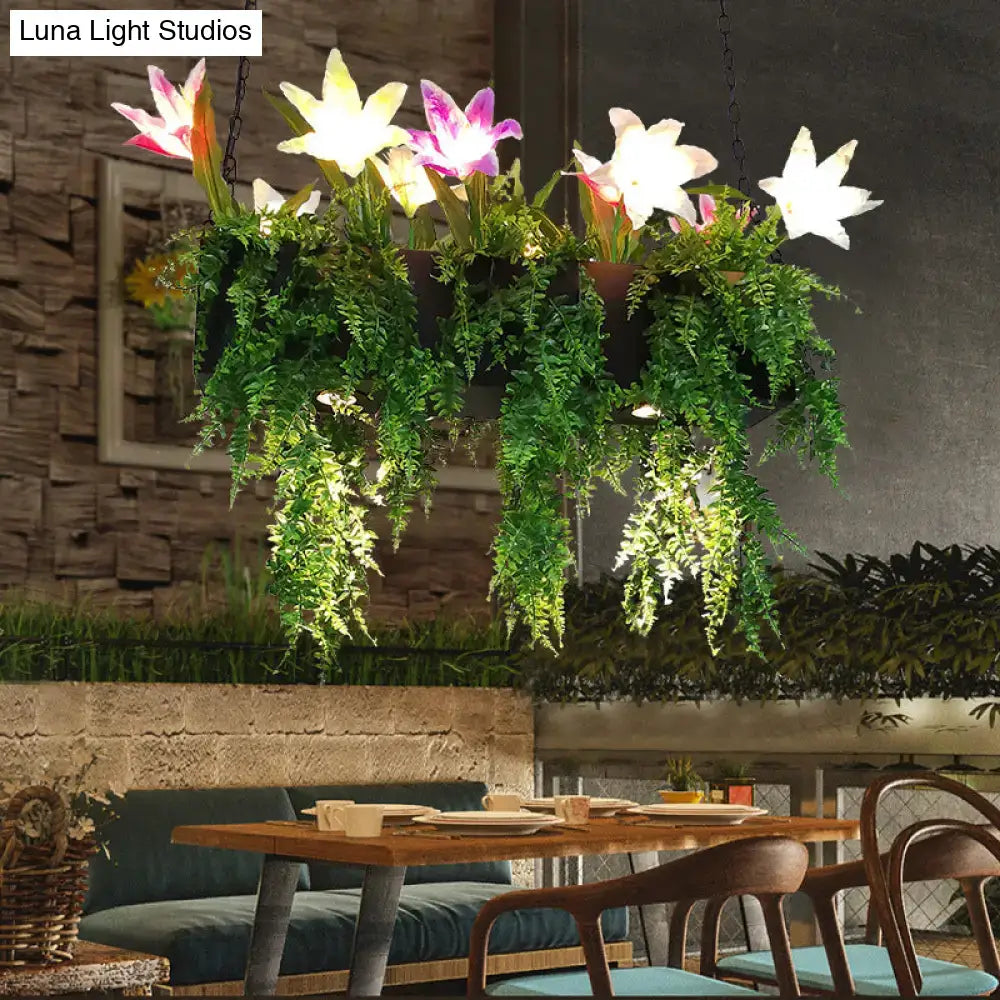 Floral lily and fern island pendant light kitchen hanging lamp