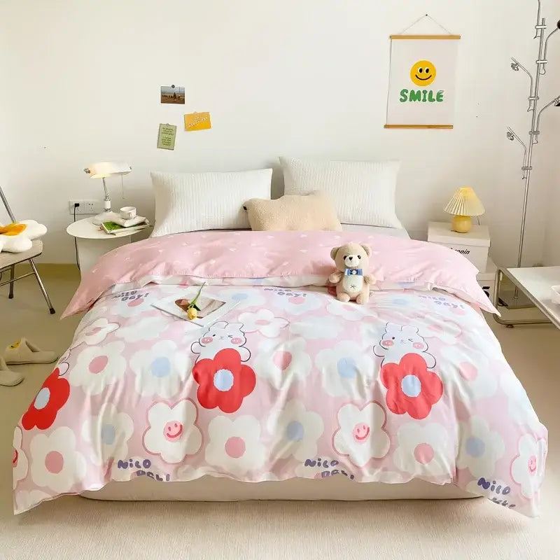 Floral mint green cotton duvet cover bedroom bedding set
