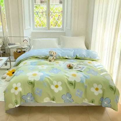 Floral mint green cotton duvet cover bedroom bedding set