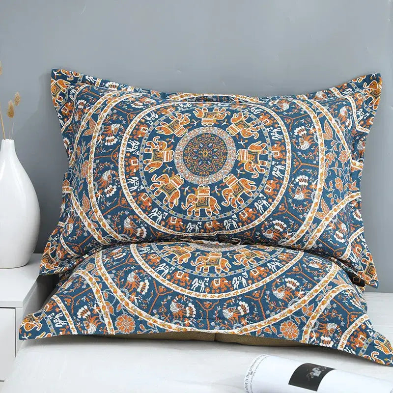 Floral navy & orange cotton picnic blanket bedroom bedspread