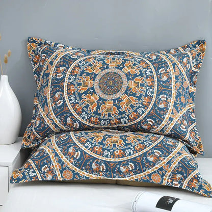 Floral navy & orange cotton picnic blanket bedroom bedspread