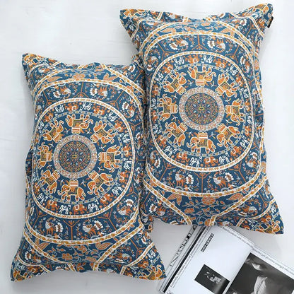 Floral navy & orange cotton picnic blanket bedroom bedspread