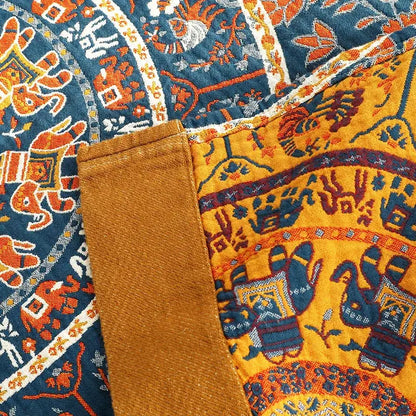 Floral navy & orange cotton picnic blanket bedroom bedspread