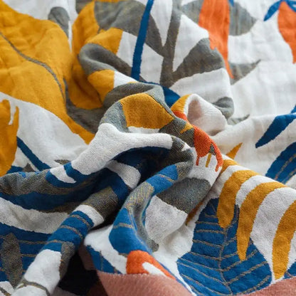 Floral orange & blue cotton summer throw blanket – bedroom quilt