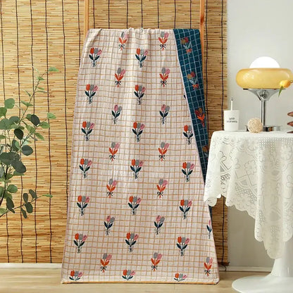 Floral orange & pink cotton gauze adult bath towels bedroom decor